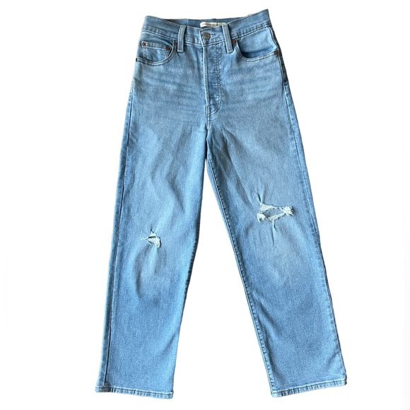 Levi's Womens Ribcage Straight Ankle Ambrey Blue Denim Jeans Size: 25 - Picture 4 of 9